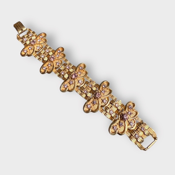 Vintage 1960s Gold Tone & Purple Star Shaped Jewel Bracelet - Picture 2 of 6